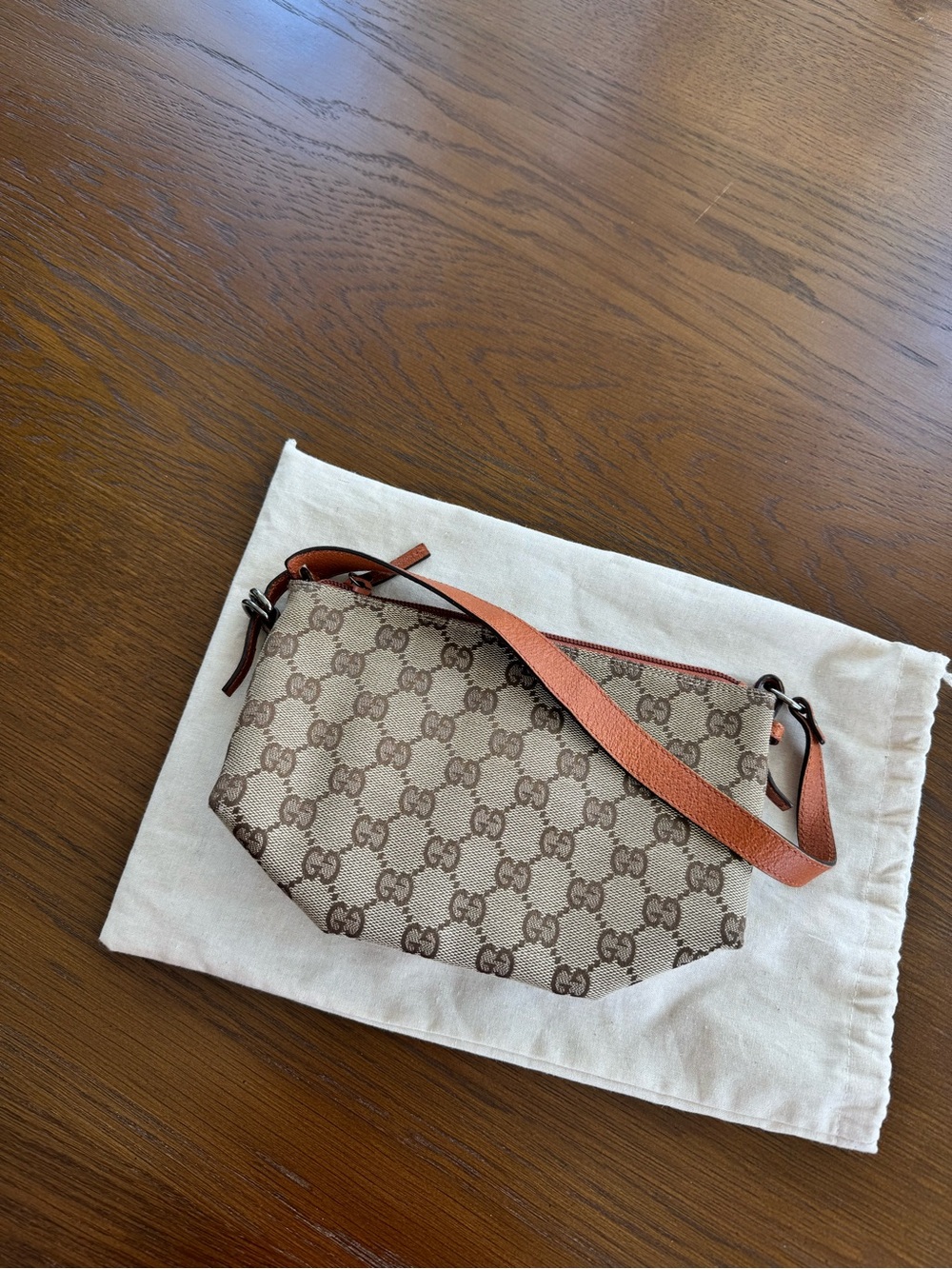 Gucci Beige GG Monogram Mini Wristlet with Brown Trim - Picture 9 of 9